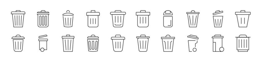 Trash Can Collection of Thin Icons. Editable Stroke. Suitable for Web Sites, Books, Cards, Apps vector