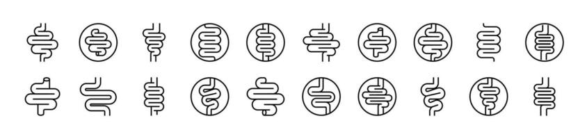 Digestion and Intestine Set of Thin Icons. Editable Stroke. Suitable for Web Sites, Books, Cards, Apps vector