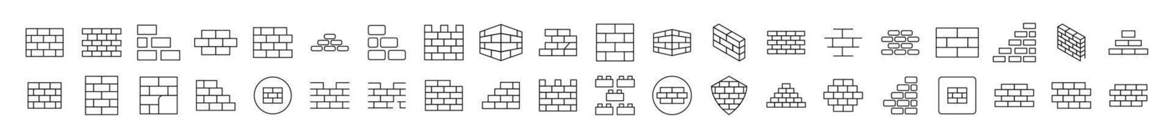 Brick Wall, Construction Bundle of Thin Icons. Editable Stroke. Suitable for Web Sites, Books, Cards, Apps vector