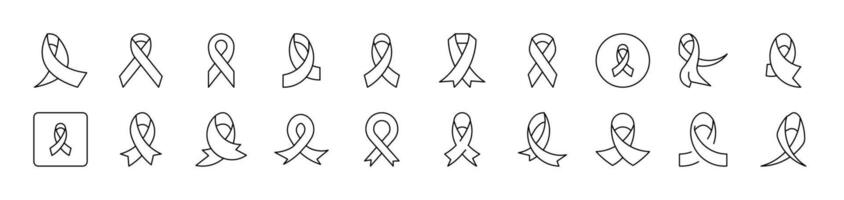Cancer Pink Ribbon Icon Set for UI, Placards, Books, Apps. Editable Stroke. Suitable for Web Sites, Books, Cards, Apps vector