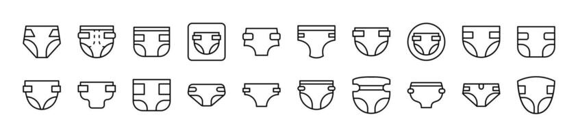 Diapers Simple Isolated Line Icons Collection. Editable Stroke. Suitable for Web Sites, Books, Cards, Apps vector