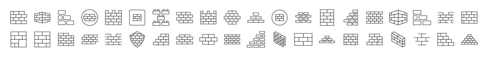 Brick Wall, Construction Set of Thin Icons. Editable Stroke. Suitable for Web Sites, Books, Cards, Apps vector