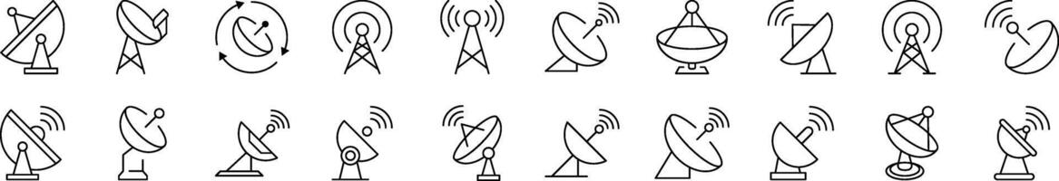 Satellite Dish Line Icon Set. Editable Stroke. Minimalistic Linear Pictogram for Design of Cards, Apps, Banners, Posts vector