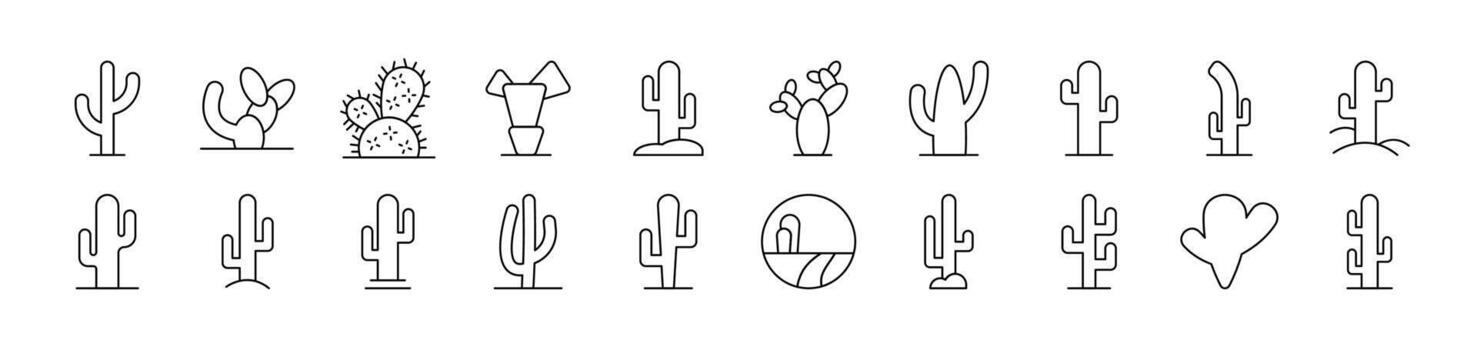 Cactus and Succulent Outline Simple Linear Image Collection. Editable Stroke. Suitable for Web Sites, Books, Cards, Apps vector