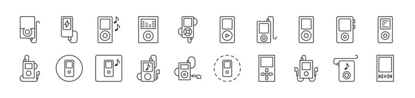 Music Player Line Icon Pack. Editable Stroke. Minimalistic Linear Pictogram for Design of Cards, Apps, Banners, Posts vector