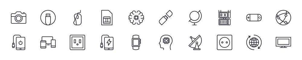 Electronics thin line icons set. Simple linear illustrations that suitable for apps, infographics, books, online shops and stores vector
