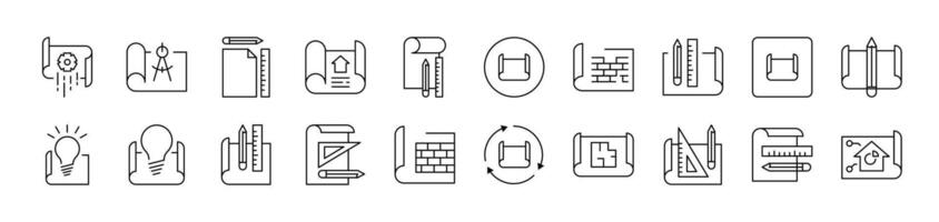Drafts and Drawings Set of Thin Icons. Editable Stroke. Suitable for Web Sites, Books, Cards, Apps vector