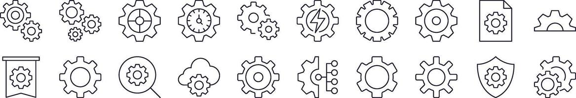 Gear Line Icon Set. Editable Stroke. Minimalistic Linear Pictogram for Design of Cards, Apps, Banners, Posts vector