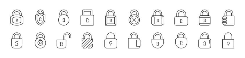 Padlock and Lock Pack of Thin Icons. Editable Stroke. Suitable for Web Sites, Books, Cards, Apps vector