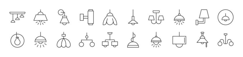 Lamps and Chandeliers Outline Simple Linear Image Collection. Editable Stroke. Suitable for Web Sites, Books, Cards, Apps vector