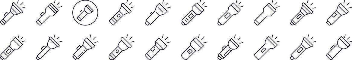 Flashlight Line Icon Set. Editable Stroke. Minimalistic Linear Pictogram for Design of Cards, Apps, Banners, Posts vector