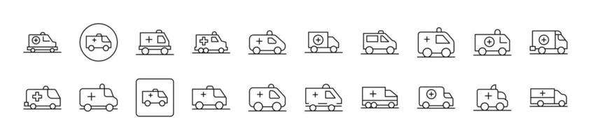 Ambulance Collection of Thin Icons. Editable Stroke. Suitable for Web Sites, Books, Cards, Apps vector