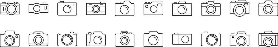 Photo Camera Line Icon Pack. Editable Stroke. Minimalistic Linear Pictogram for Design of Cards, Apps, Banners, Posts vector