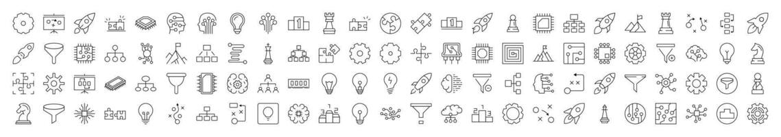 Simple Linear Illustration of Data and Analytics. Contains Icons of Puzzle, Funnel, Gear, Cogwheel, Spaceship that Can Be Used for Design of Cards, Posts, Apps, Wen Sites vector