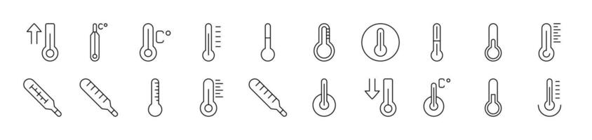 Thermometer Pack of Thin Icons. Editable Stroke. Suitable for Web Sites, Books, Cards, Apps vector