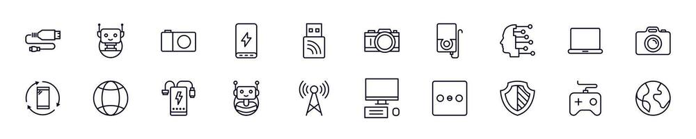 Electronics thin signs collection. Simple linear illustration for stores, shops, banners, design. Editable stroke vector