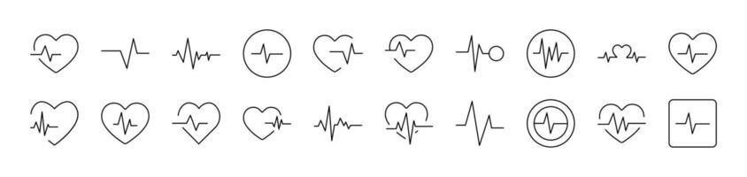 Pulse and Cardiogram Collection of Thin Icons. Editable Stroke. Suitable for Web Sites, Books, Cards, Apps vector