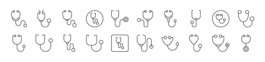 Stethoscope Pack of Thin Icons. Editable Stroke. Suitable for Web Sites, Books, Cards, Apps vector
