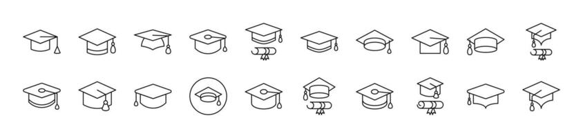 Academic Square Cap Bundle of Thin Icons. Editable Stroke. Suitable for Web Sites, Books, Cards, Apps vector