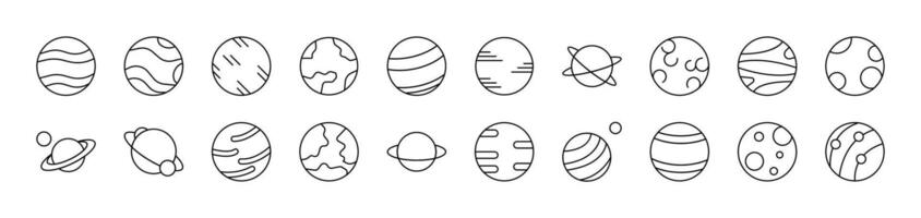 Planets and Celestial Bodies Thin Icons Collection. Editable Stroke. Suitable for Web Sites, Books, Cards, Apps vector