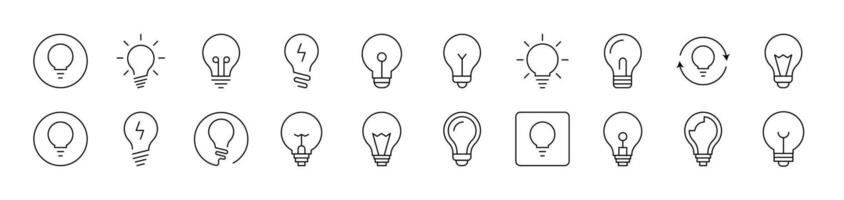 Light Bulb, Lamp Simple Icon Collection. Editable Stroke. Perfect for Infographics, Articles, Books, Flyers, Banners vector