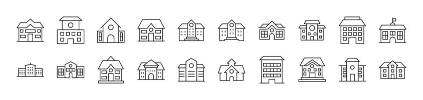 Building Pack of Thin Icons. Editable Stroke. Suitable for Web Sites, Books, Cards, Apps vector