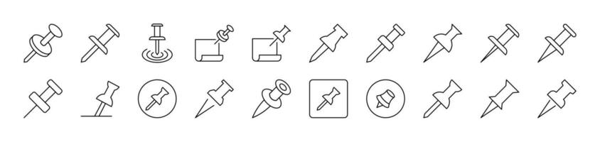 Push Pin for School and Office Thin Icons Collection. Editable Stroke. Suitable for Web Sites, Books, Cards, Apps vector