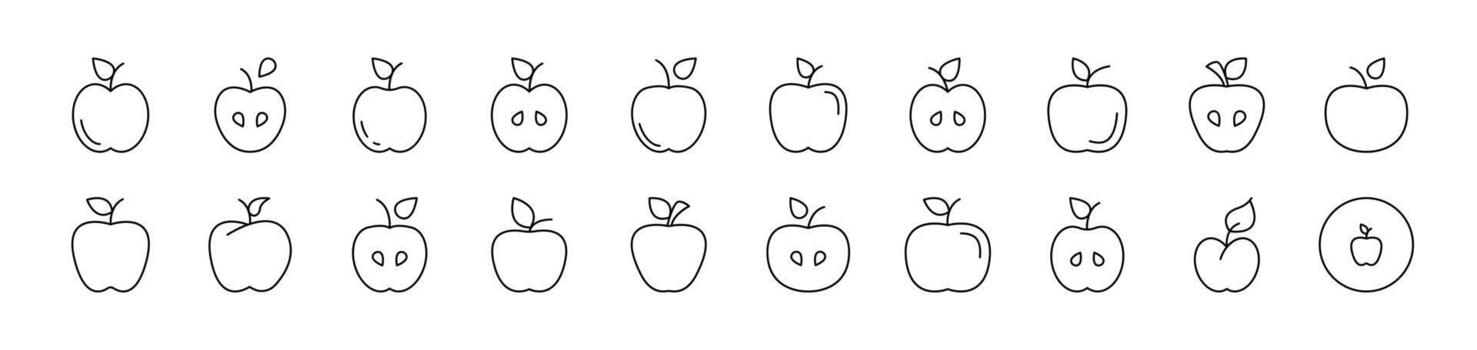 Apple Outline Simple Linear Image Collection. Editable Stroke. Suitable for Web Sites, Books, Cards, Apps vector