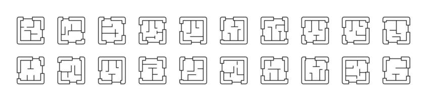 Floor Plan Bundle of Thin Icons. Editable Stroke. Suitable for Web Sites, Books, Cards, Apps vector