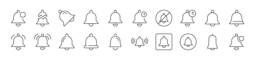 Bell as Ring and Notification Outline Simple Linear Image Collection. Editable Stroke. Suitable for Web Sites, Books, Cards, Apps vector