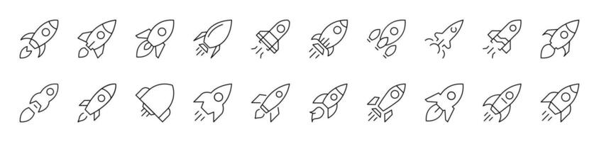 Spaceship Outline Sign Collection. Editable Stroke. Perfect for Infographics, Articles, Books, Flyers, Banners vector