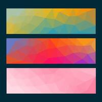 Set of three vibrant low-poly banner designs featuring geometric patterns in gradient colors, perfect for modern, creative, or promotional purposes. vector