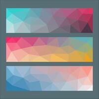 A collection of three low-poly banner designs with gradient polygon patterns in vibrant, pastel, and soft tones, ideal for branding, creative projects, or modern web design. vector