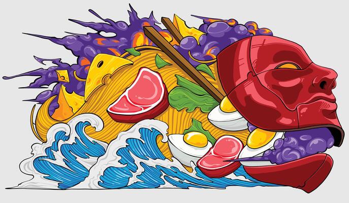 Ramen with the beef illustration
