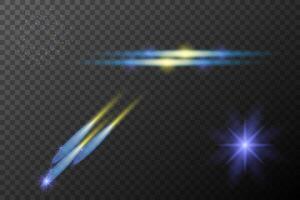set of glowing blue stars and light rays on background vector