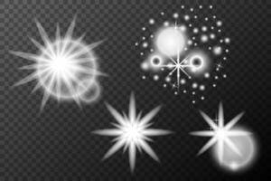 a set of white stars and sparkles on background vector