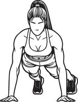 Woman Do Pushups Sketch Drawing. vector