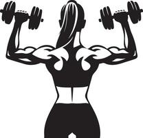 Back View of Woman Do Workouts with Dumbbells. vector