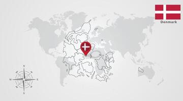 Denmark flag icon design with map outline, Template with the national flag and map vector