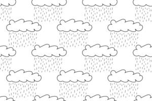 Seamless black and white pattern of rain clouds, ideal for coloring books, crafts, and creative projects. vector