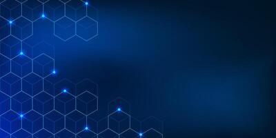 Digital technology with hexagon geometric pattern on dark blue background with gradient texture. Blue color creates a modern and futuristic vector