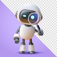 Robot looking with magnifying glass, 3d. Suitable for technology, search and education vector
