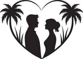 a silhouette of a couple in a heart shape vector