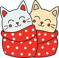 valentines day illustration Two cats are wrapped in a red blanket vector