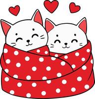 Two cats are wrapped in a red blanket valentines day illustration vector