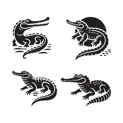 Gharial Silhouette Illustrations for Animal Conservation Campaigns