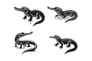 Creative Gharial Silhouette Illustrations for River Wildlife Art vector