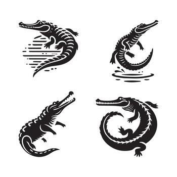 Gharial Silhouette Illustrations for Informative Wildlife Graphics vector