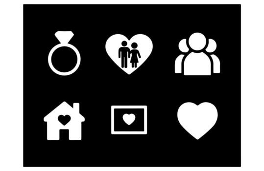 a set of four icons that include a heart, a house, a ring and a man vector