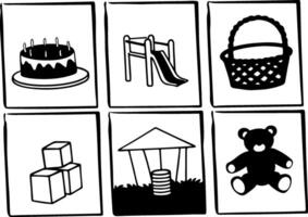 a black and white image of various items that are in a set vector